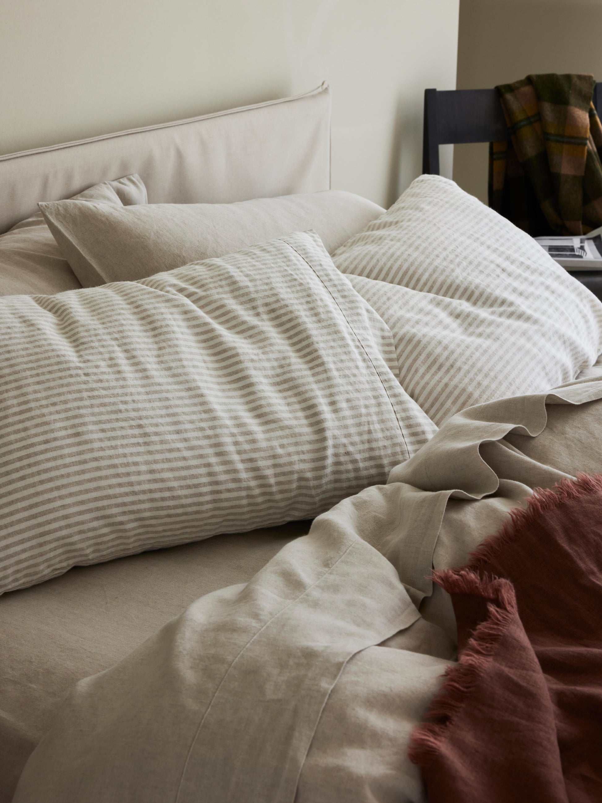 Oatmeal Stripe Linen Blend Pillowcase (Pair)
