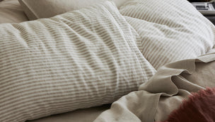 Oatmeal Stripe 100% Linen Pillowcases (Pair) - Piglet in Bed US