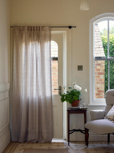 Mushroom Gingham Linen Blend Curtains (Pair)