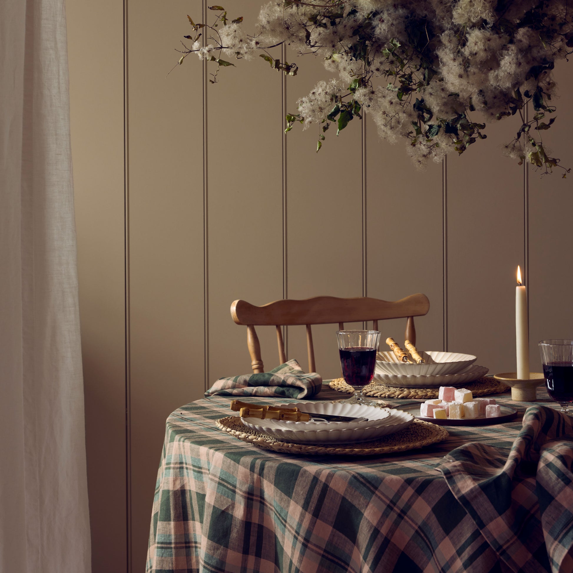 Fern Green Dallington Plaid 100% Linen Tablecloth