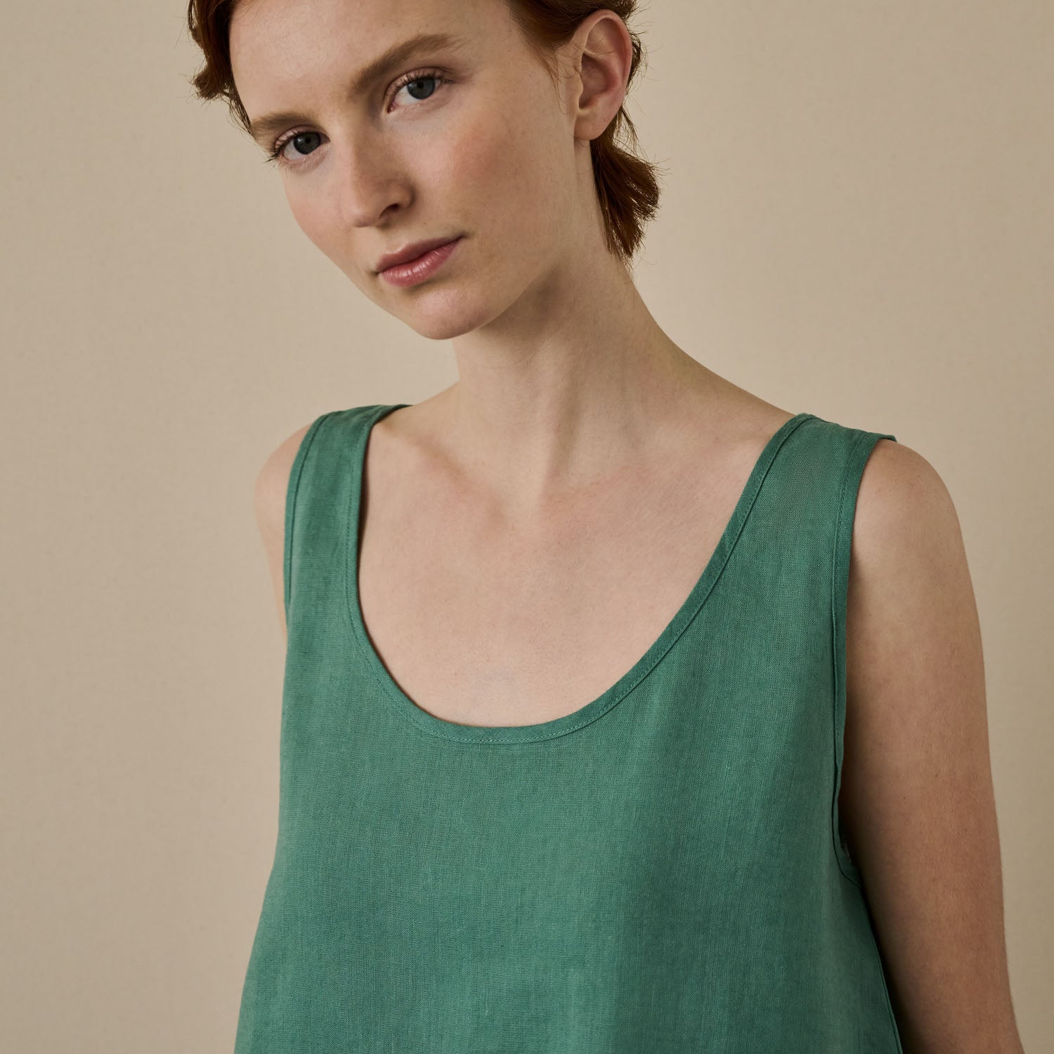 Tranquil Green Linen Tencel Cami Top Piglet in Bed US