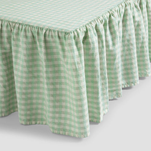 Sage Gingham Linen Blend Bed Skirt