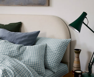 Warm Blue Gingham Linen Blend Pillowcase (Pair)
