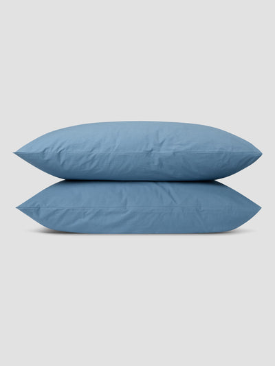 Cove Blue Washed Cotton Percale Pillowcases (Pair)