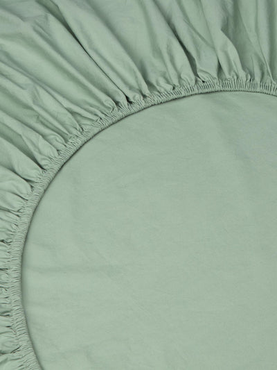 Mellow Green Washed Cotton Percale Fitted Sheet - alternate image
