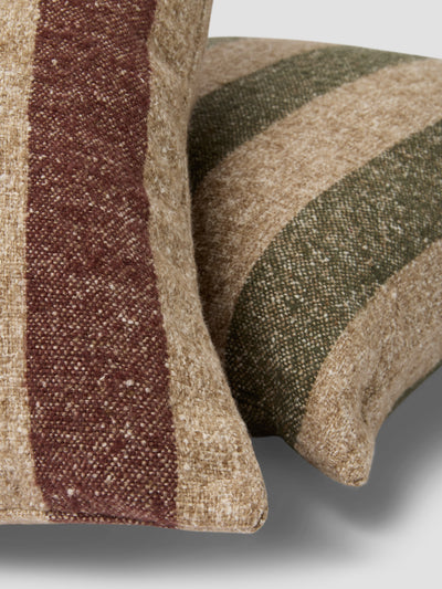 Mocha & Oatmeal Wide Stripe Wool Square Cushion Cover
