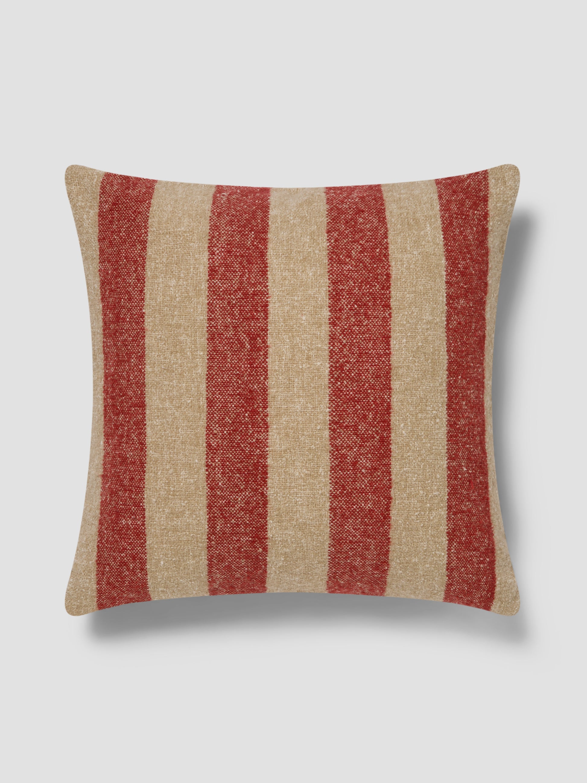Sandstone Red & Oatmeal Wide Stripe Wool Square Cushion Cover
