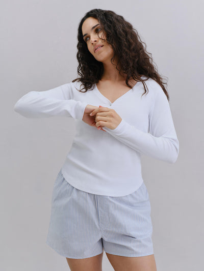 White Henley Long Sleeve Top - alternate image