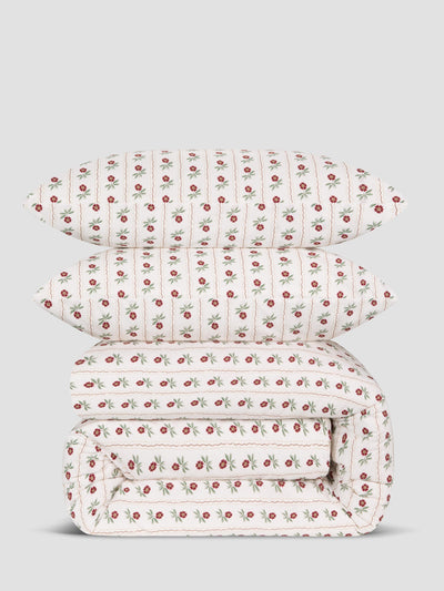 White Woodland Stripe Cotton Duvet Set