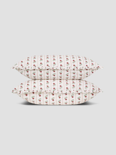 White Woodland Stripe Cotton Frill Pillowcases (Pair) - alternate image