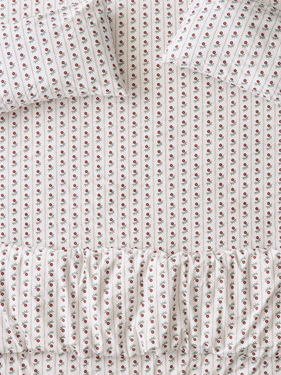 White Woodland Stripe Cotton Fitted Sheet