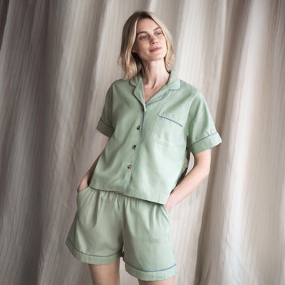 Sage Green Linen Blend Pajama Short Set