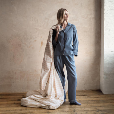Dusk Blue Linen Blend Pajama Set