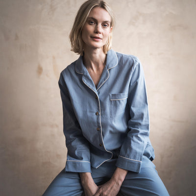 Dusk Blue Linen Blend Pajama Set