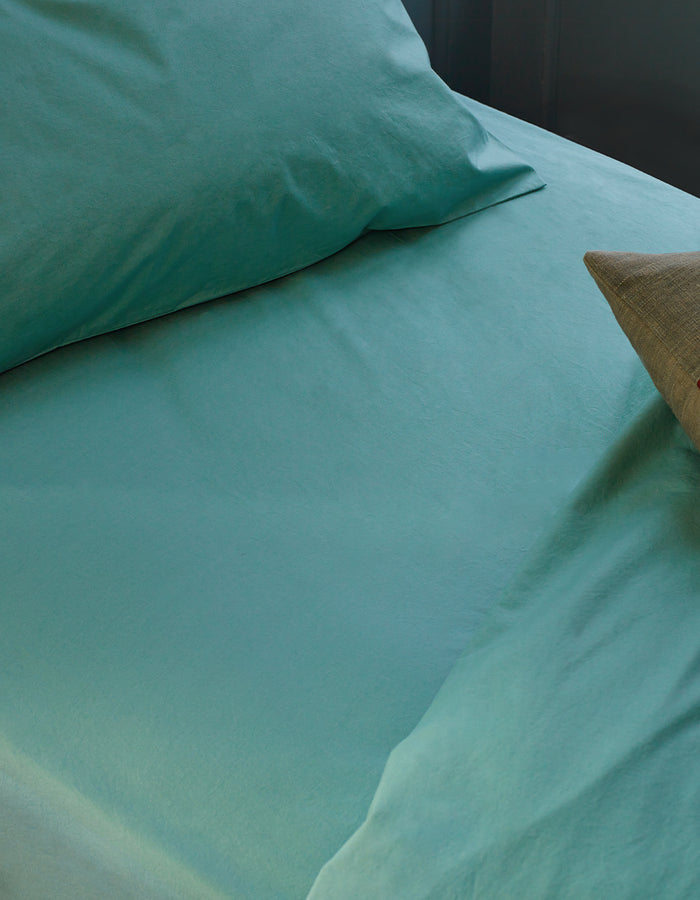 Faded Jade Washed Cotton Percale Fitted Sheet