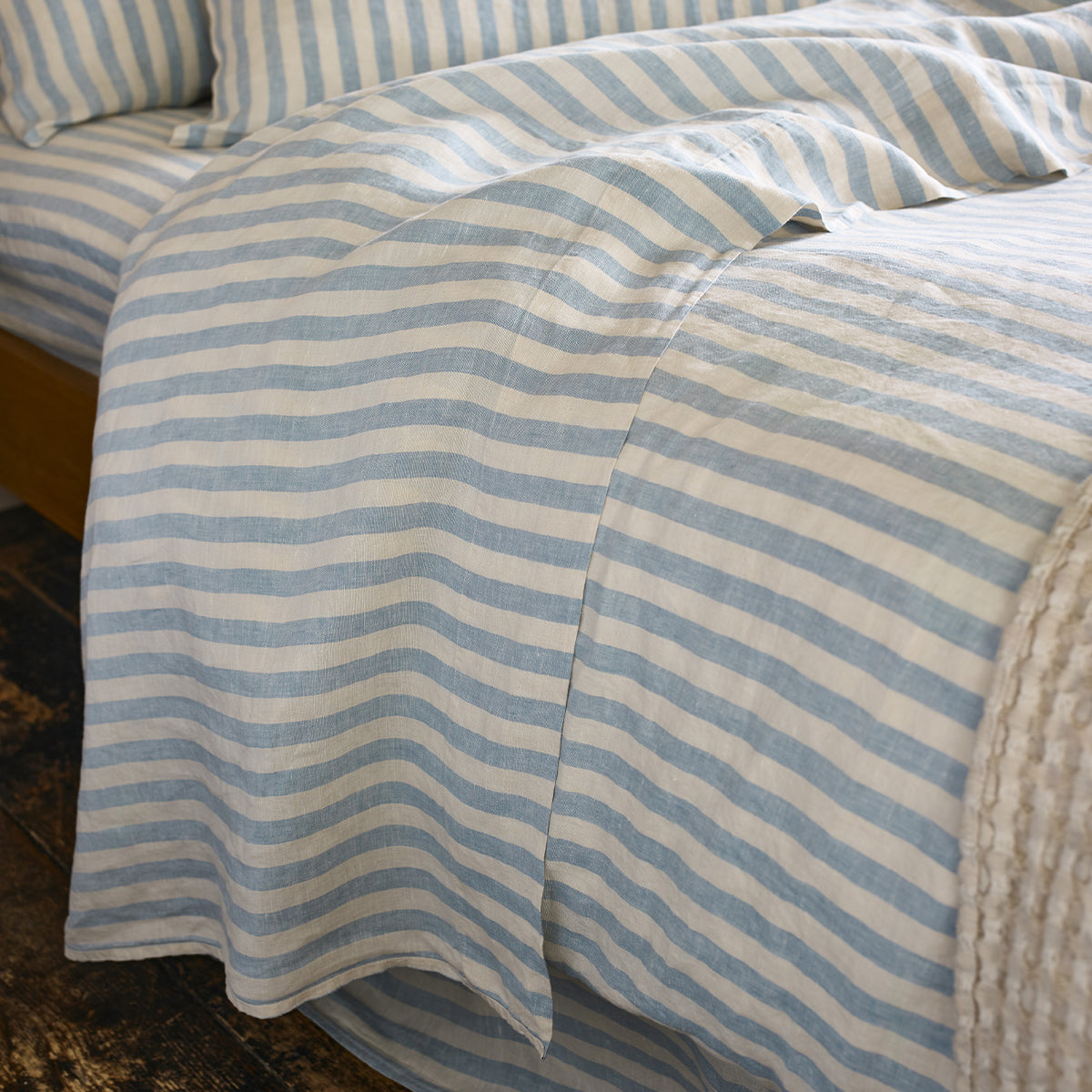 Coastal Blue Pembroke Stripe Linen Flat Sheet