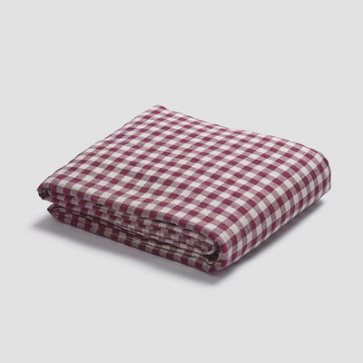 Berry Gingham 100% Linen Flat Sheet - alternate image