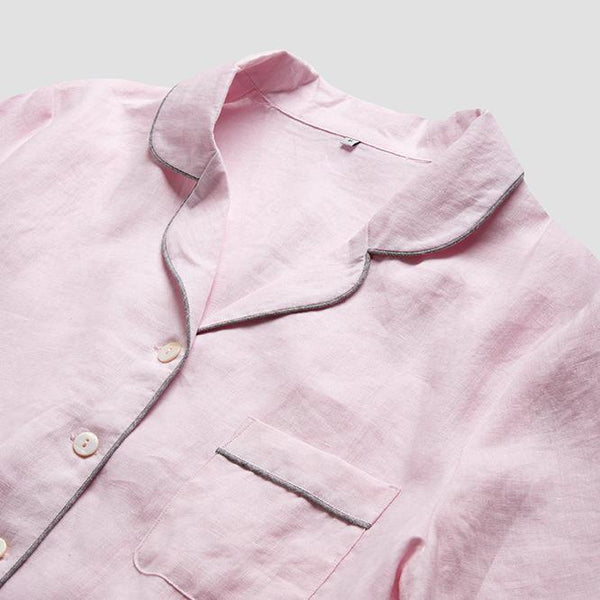Women's Blush Pink Linen Pajama Shirt Collar
