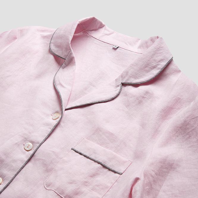 Women's Blush Pink Linen Pajama Shirt Collar