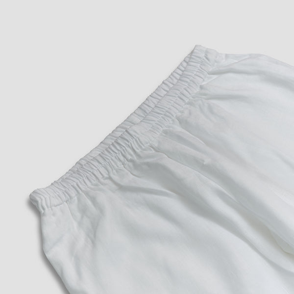 Women's White Linen Pajama Shorts Waistband