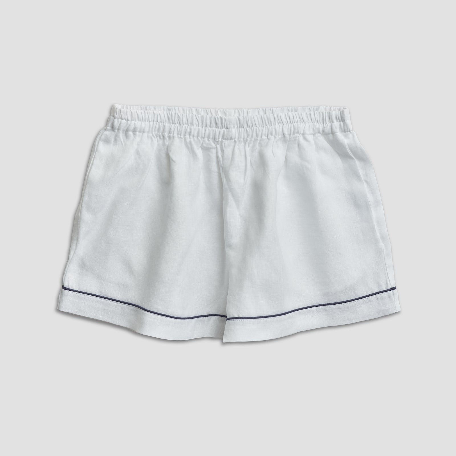 White Linen Pajama Shorts Set - Piglet in Bed
