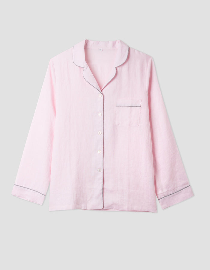 Women's Blush Pink Linen Pajama Shirt