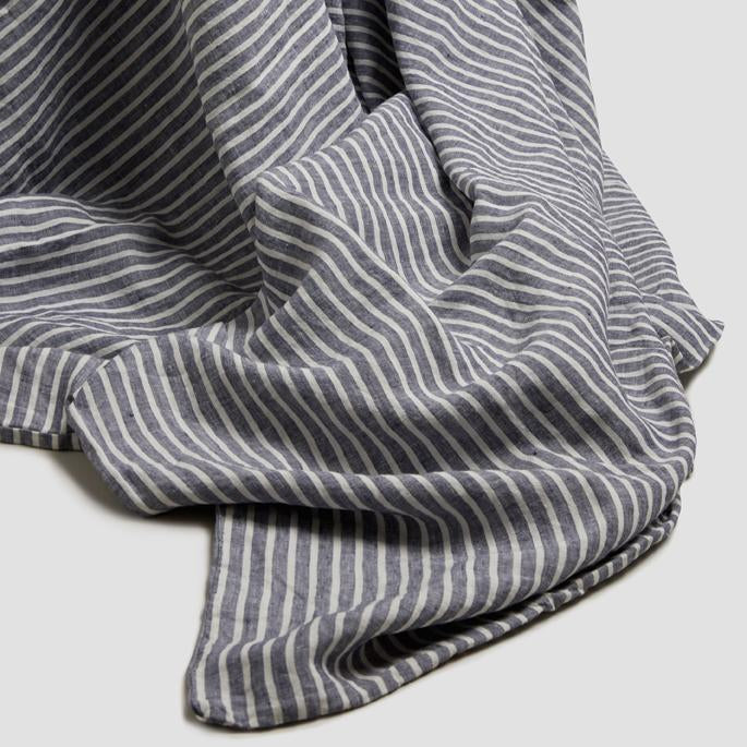 Midnight Stripe Linen Flat Sheet