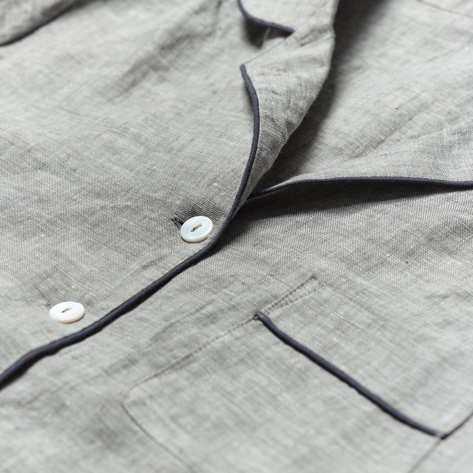 Women's Gray Linen Pajama Shirt Button Detail