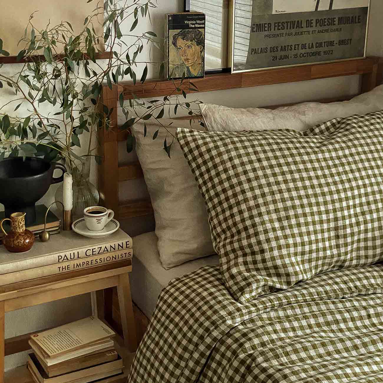 Botanical Green Gingham Linen Bedtime Bundle (King Bed)