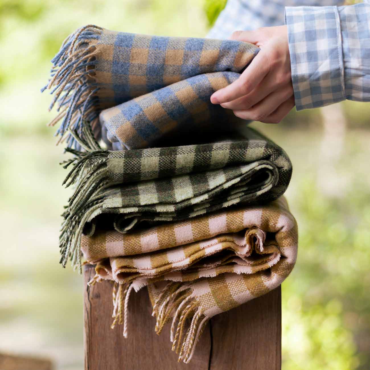 Botanical Green Gingham Wool Blanket