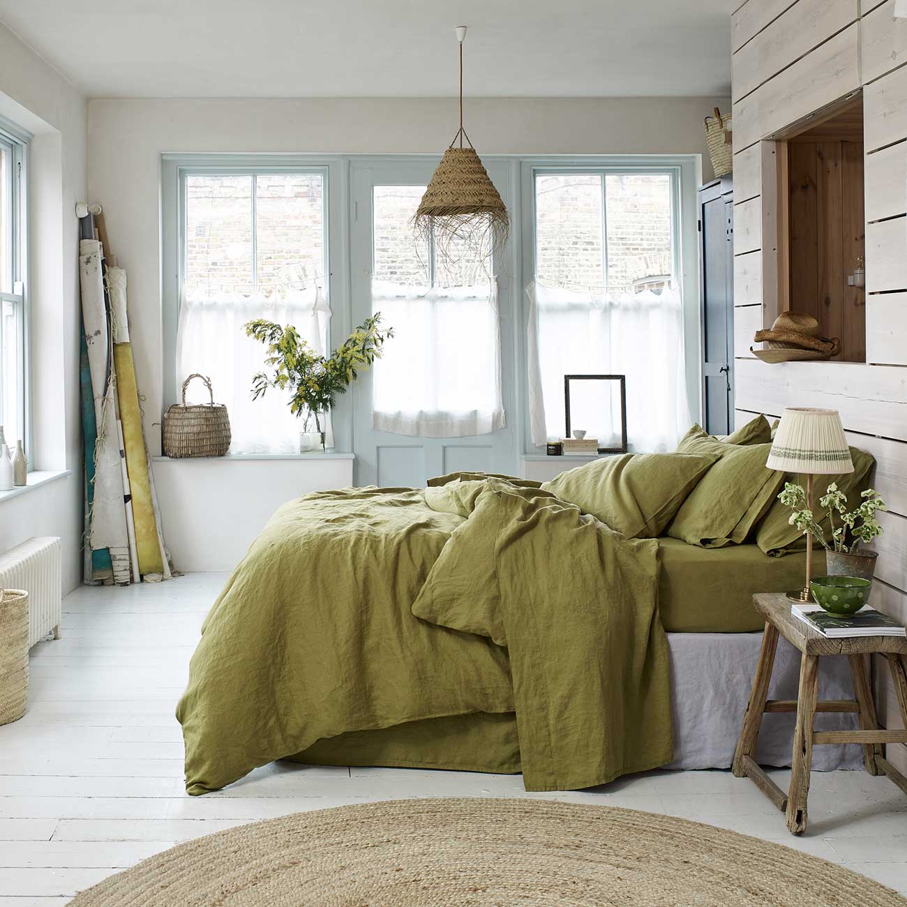 Botanical Green Linen Bedding