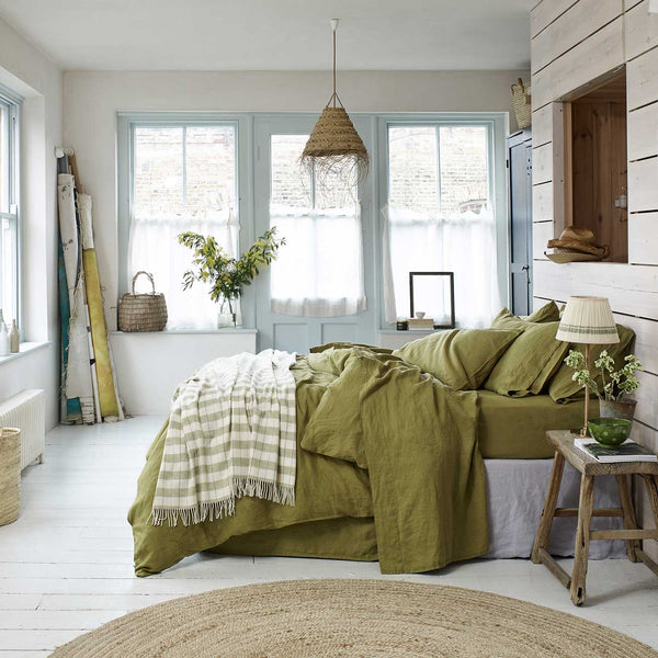 Botanical Green Linen Bedding