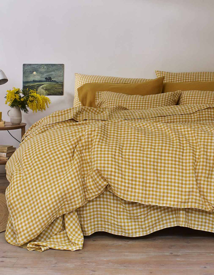 Honey Gingham and Honey Linen Bedding