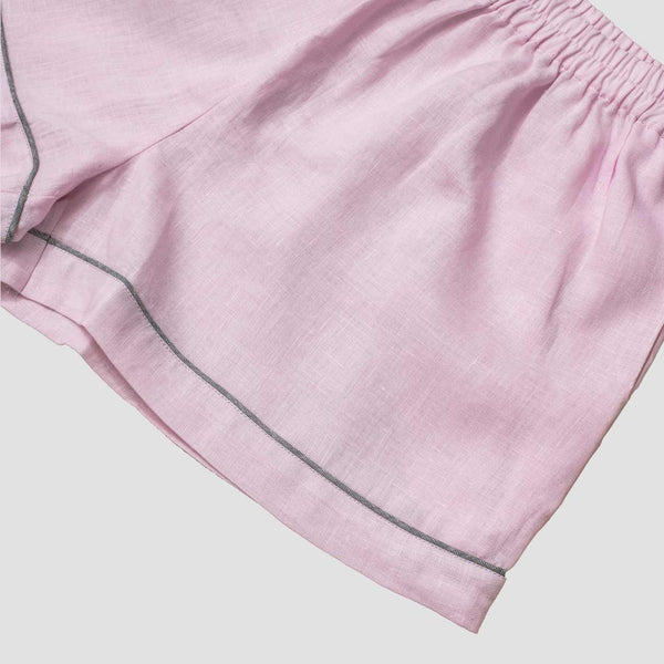 Women's Blush Pink Linen Pajama Shorts Piping