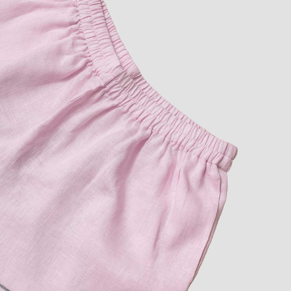Women's Blush Pink Linen Pajama Shorts Waistband
