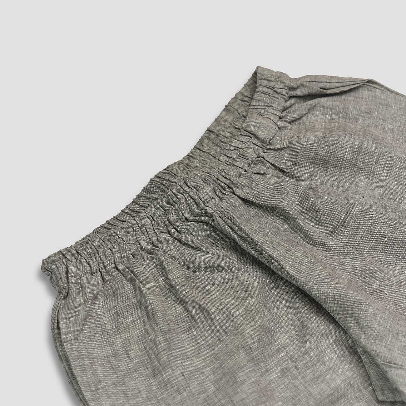 Women's Gray Linen Pajama Shorts Waistband Detail