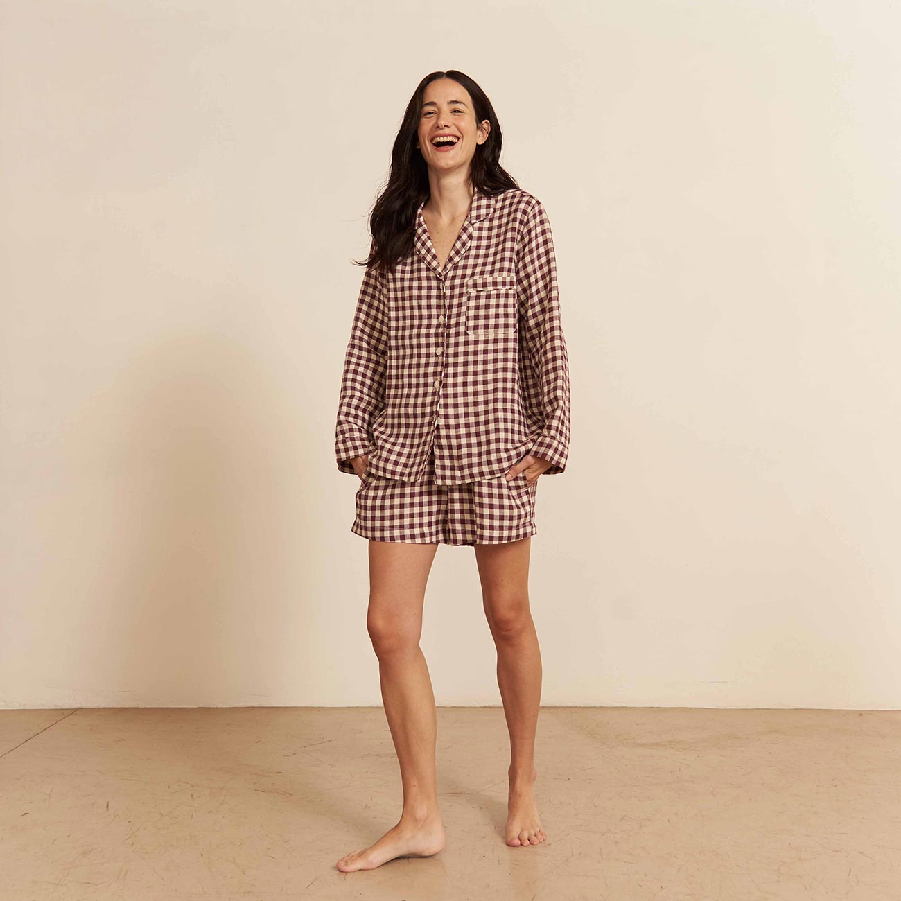 Berry Gingham Pajama Shorts Set