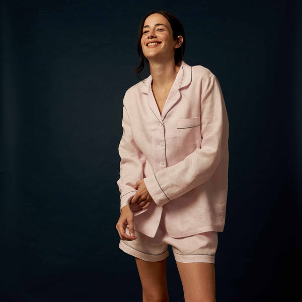 Women's Blush Pink Linen Pajama Shorts
