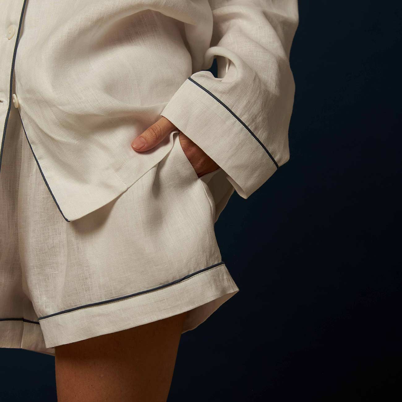 Linen Short Womens Personalised Pyjama Set White