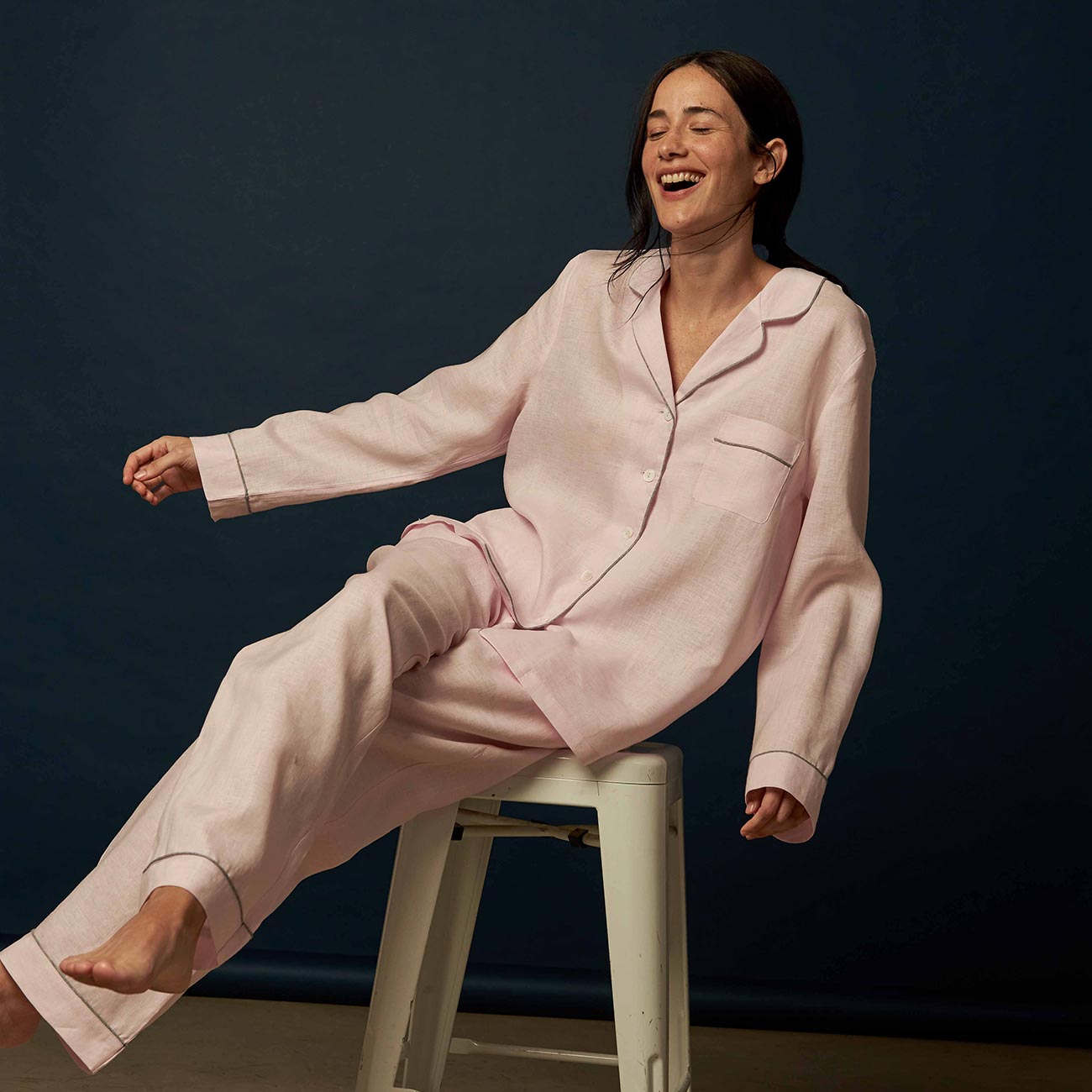 Women's Blush Pink Linen Pajama Pants
