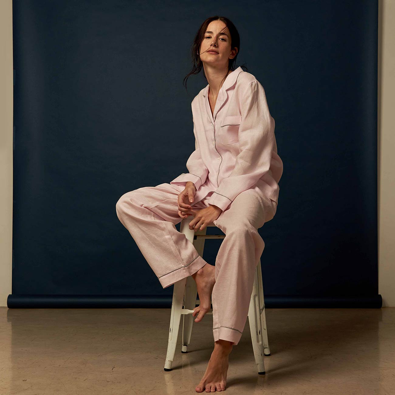 Women's Blush Pink Linen Pajama Pants Set