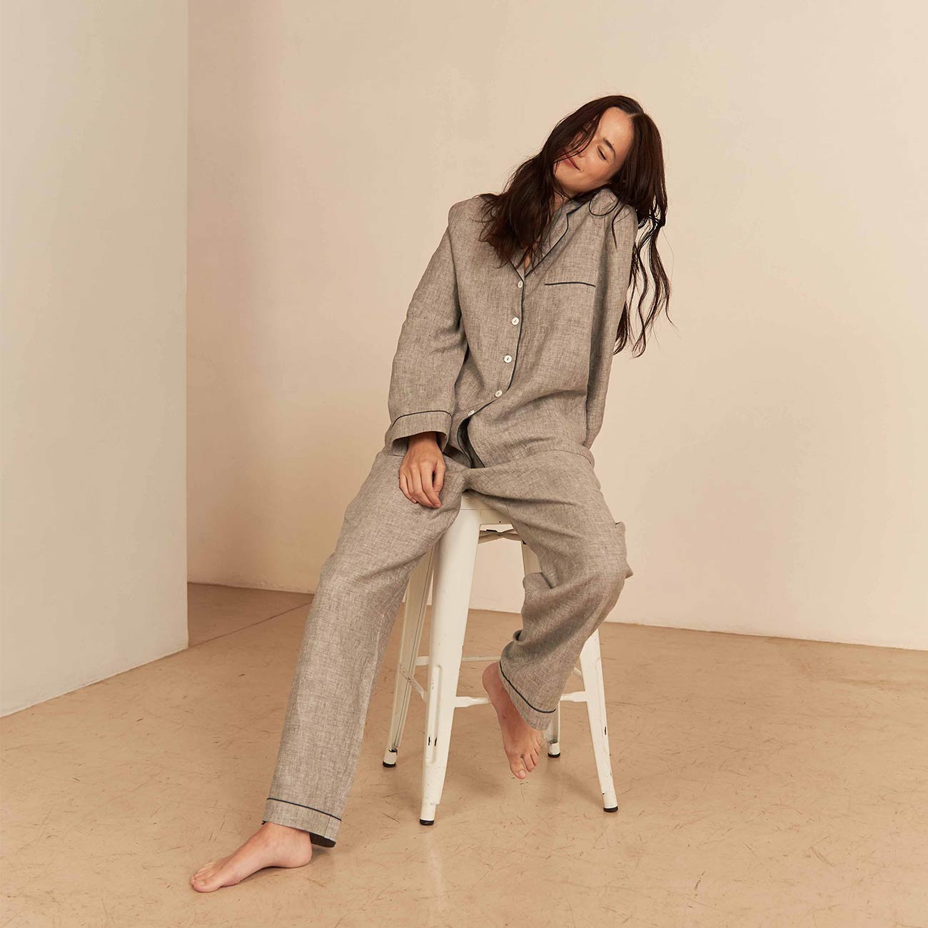 Women's Gray Linen Pajama Pants