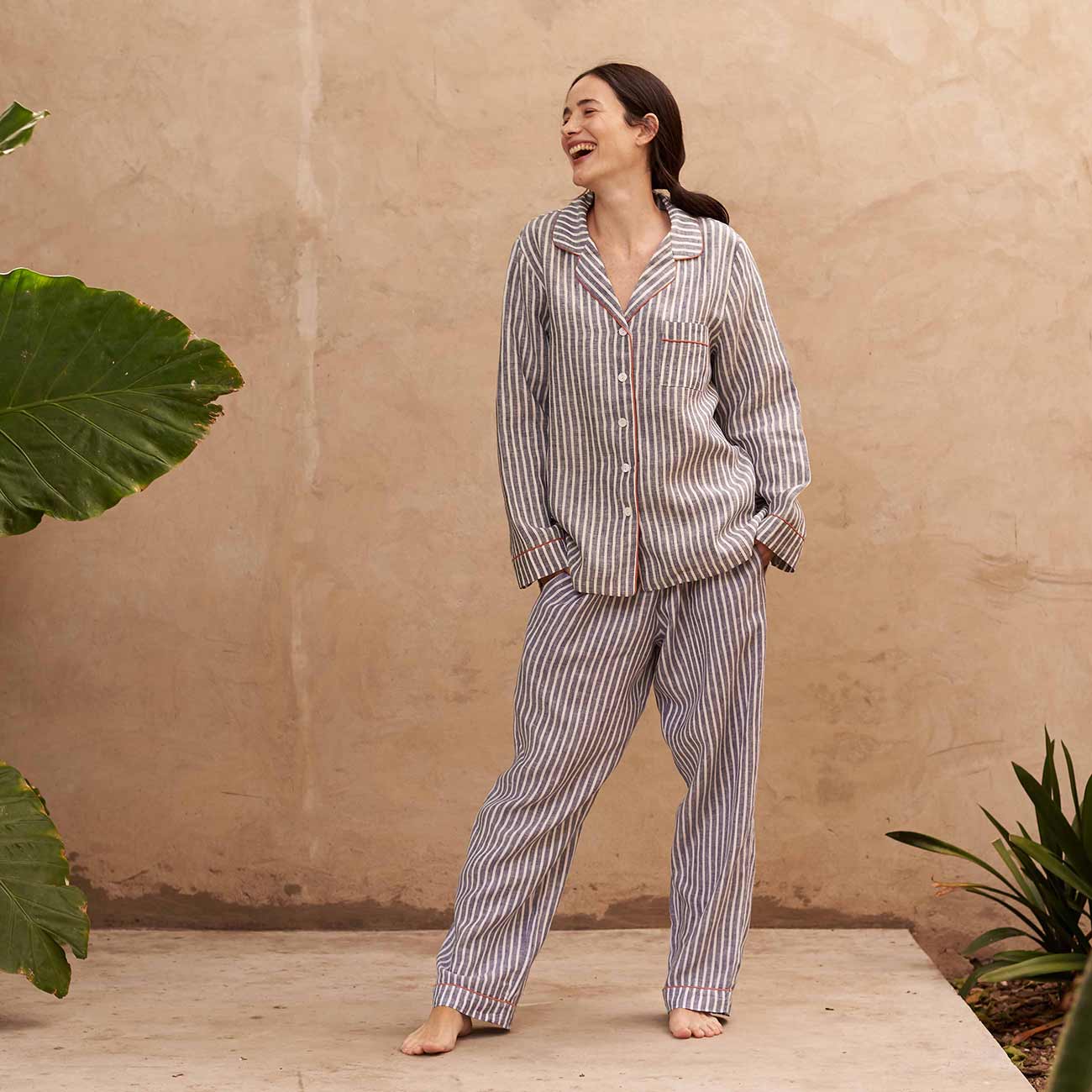 Women's Midnight Stripe Linen Pajama Pants