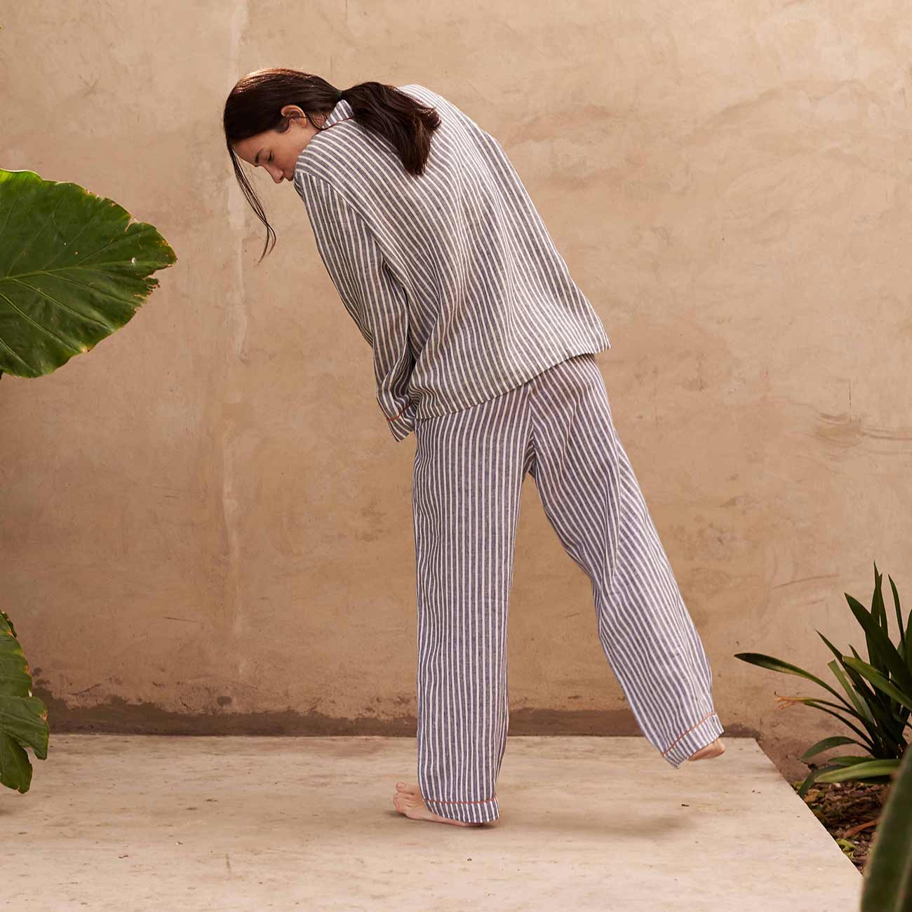 Women's Midnight Stripe Linen Pajama Pants Set