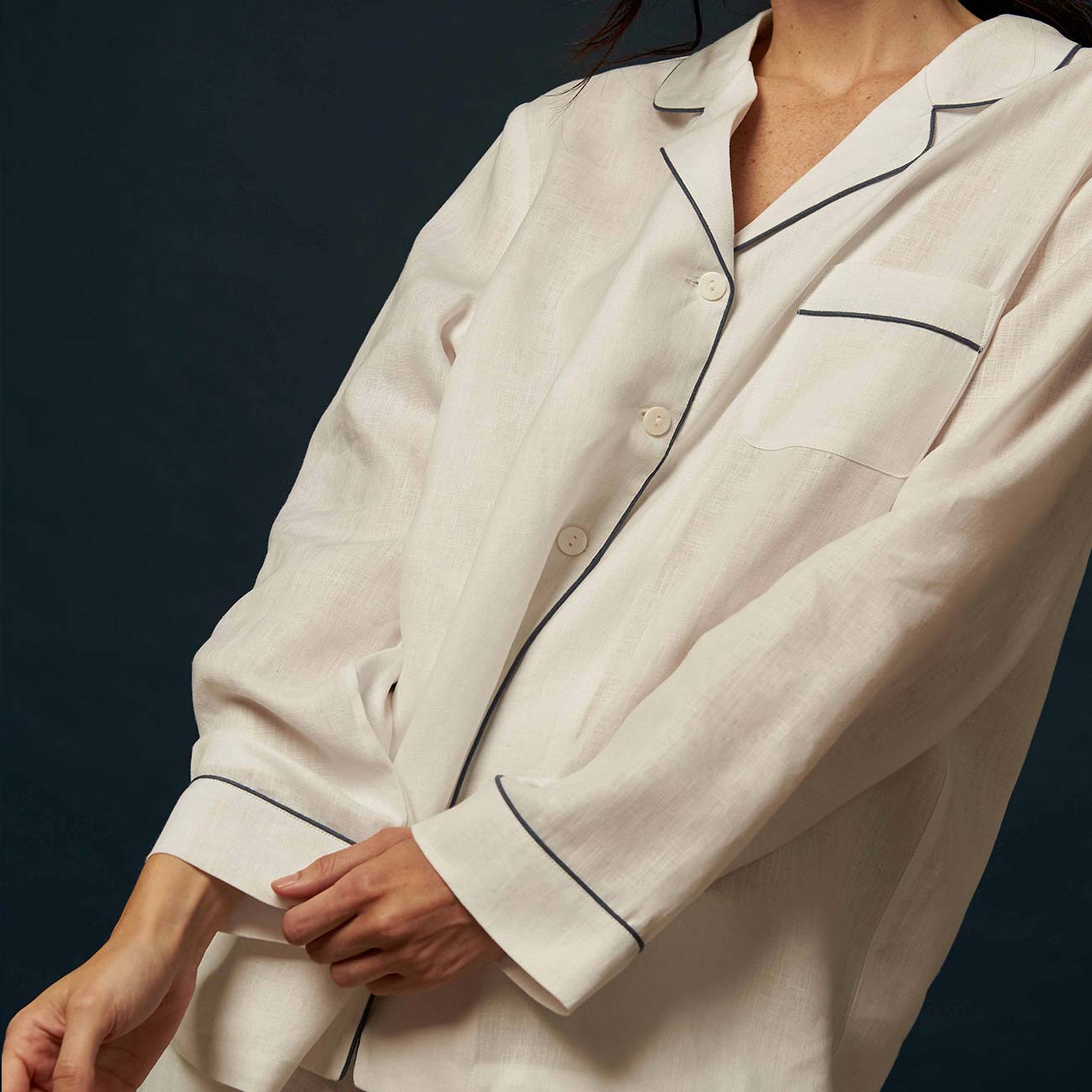 Women's White Linen Pajama Shirt