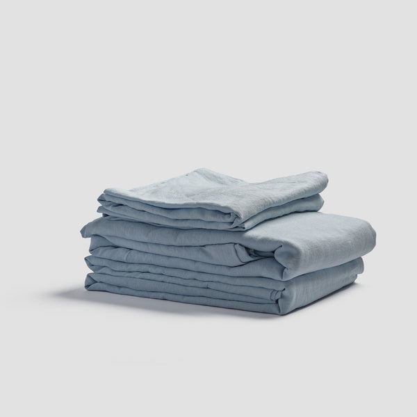 Lake Blue Linen Sheet Set