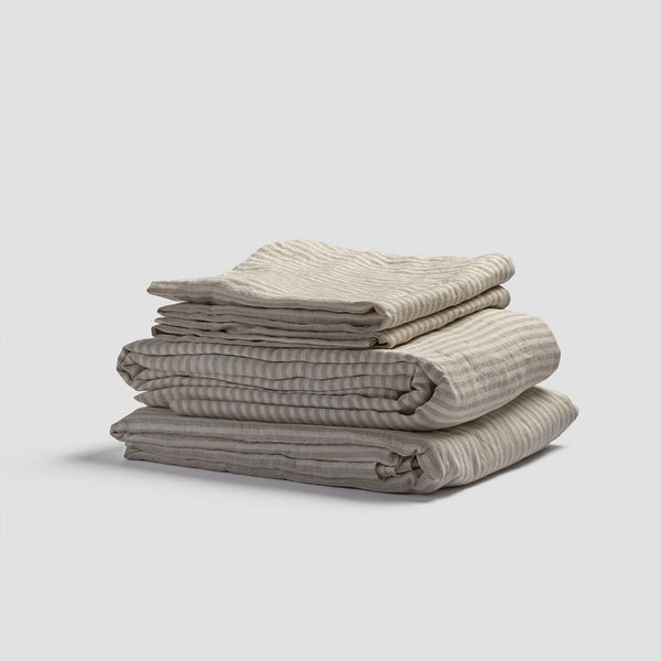 Oatmeal Stripe Linen Sheet Set