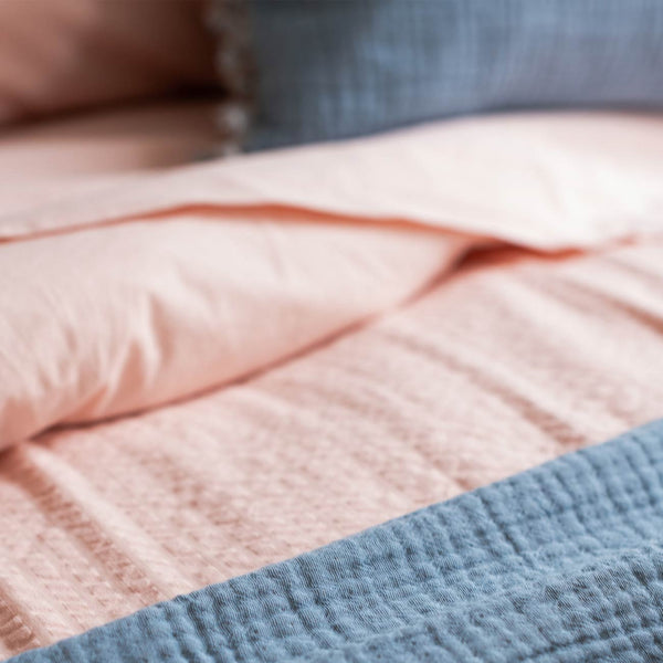 Warm Blue & Cafe au Lait Textured Cotton Throw