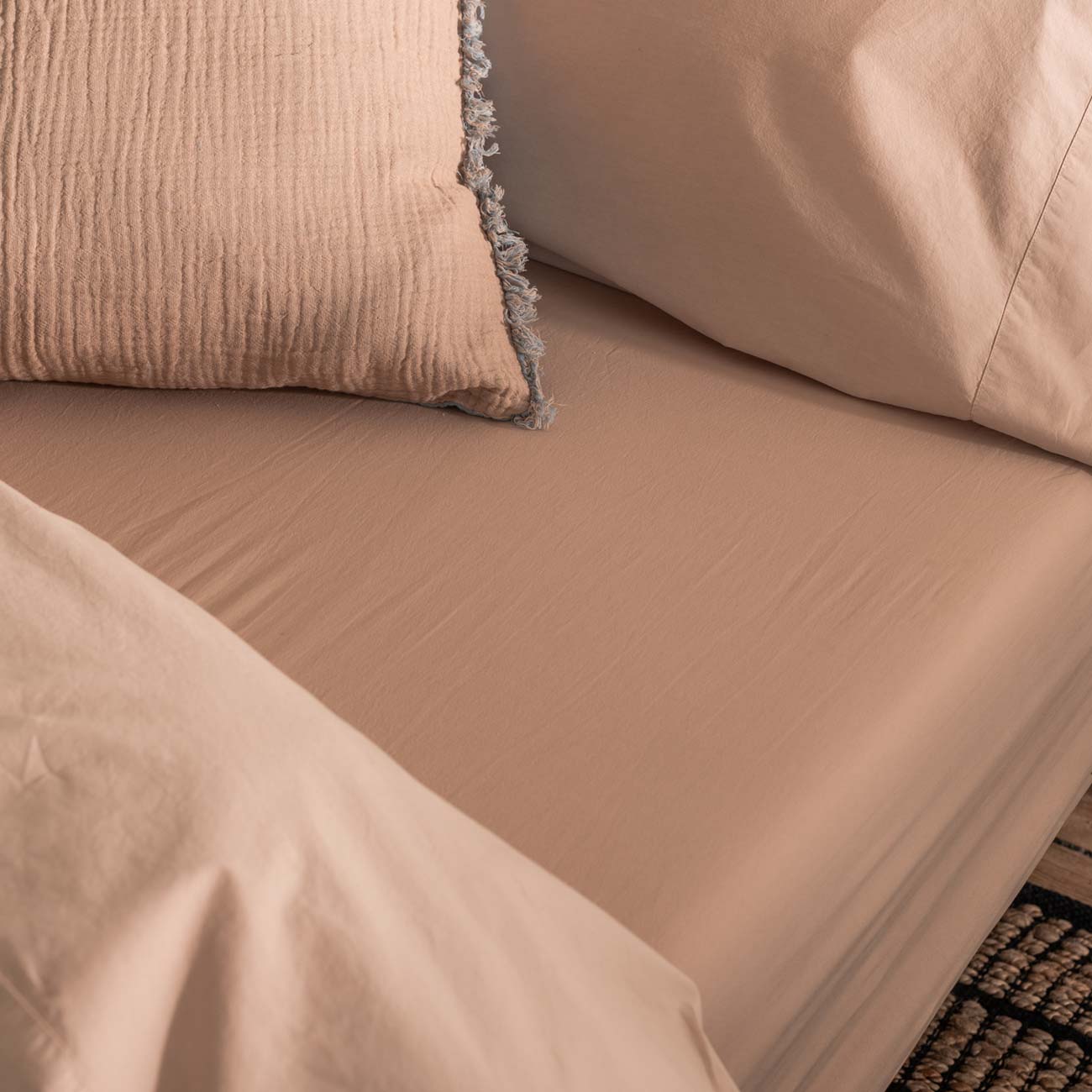 Cafe au Lait Washed Percale Cotton Fitted Sheet