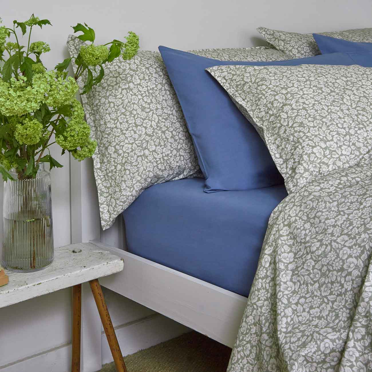Pear Meadow Floral Washed Cotton and Cove Blue  Bedding